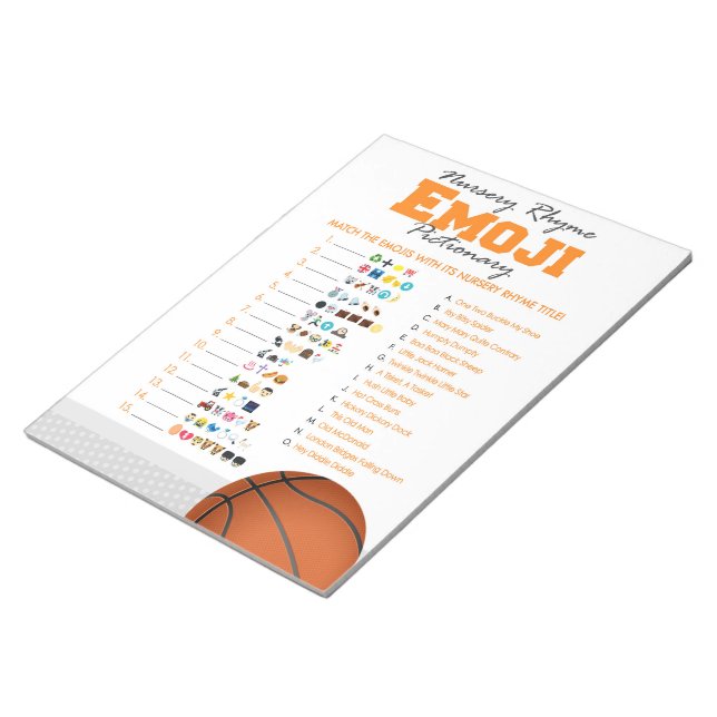 Emoji Nursery Rhyme Basketball Baby Shower Game Notepad (Angled)