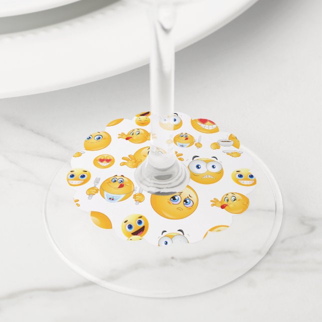Emoji Pattern Wine Glass Tag (Close Up)