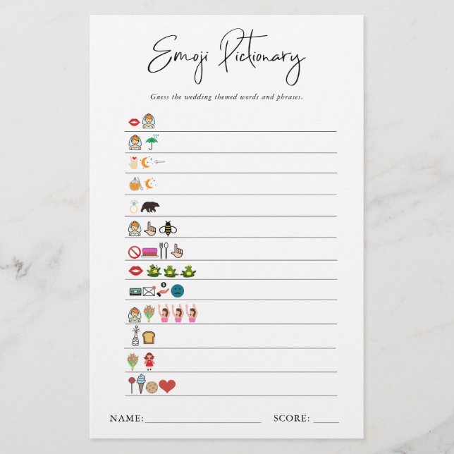 Emoji Pictionary | Bridal Shower Game (Front)