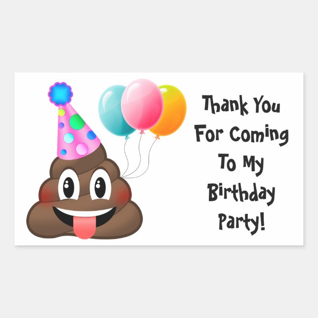 Emoji Poop Birthday Party Thank You Stickers (Front)