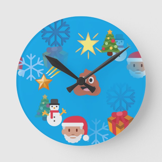 emoji poop christmas round clock (Front)