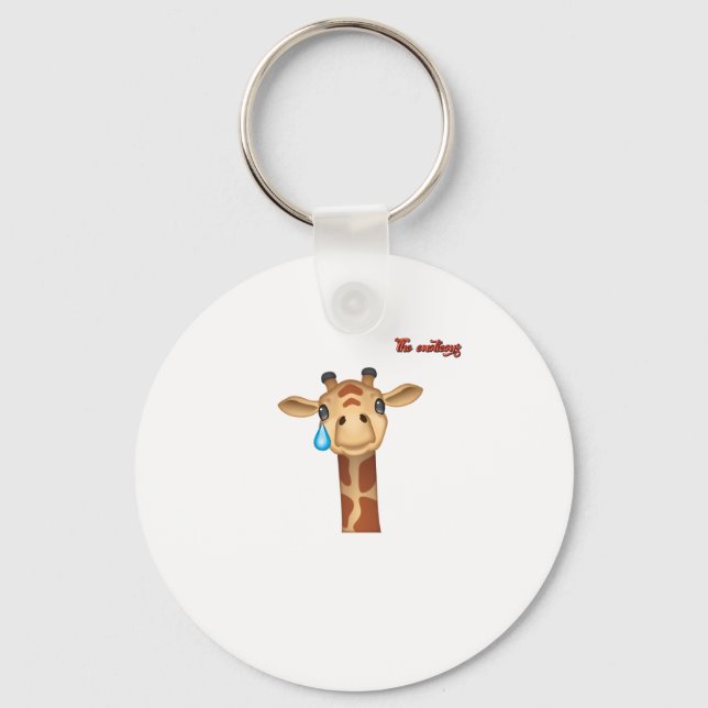 emoji sad crying giraffe face   key ring (Front)