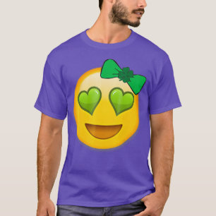 Emoji Saint Patricks Day  Girls Green Heart Eyes T-Shirt