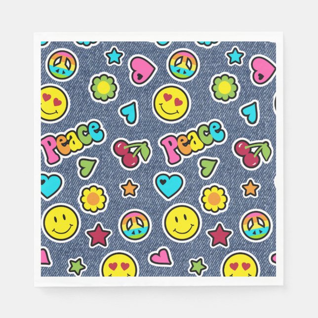 Emoji Smile Denim Girls Birthday Party Napkins (Front)