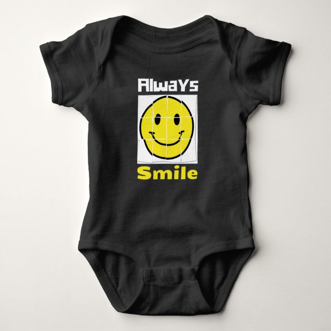 emoji smiley always smile baby bodysuit (Front)