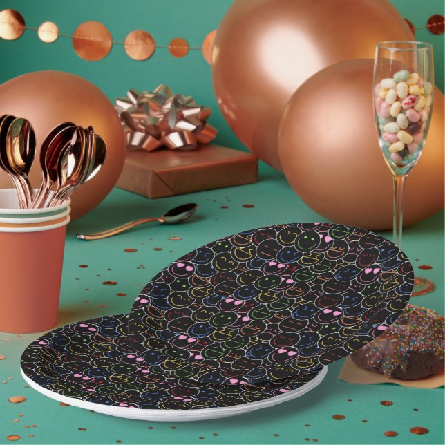 Emoji Vibes Neon Paper Plates (Multi)