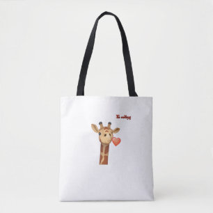 emoji winking kissing heart giraffe face   tote bag