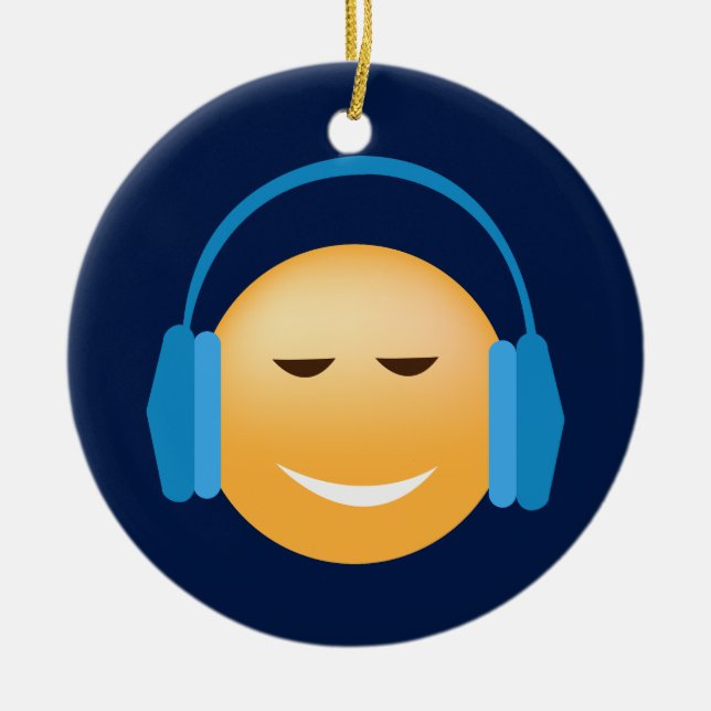 Emoji With Headphones Ceramic Tree Decoration (Front)