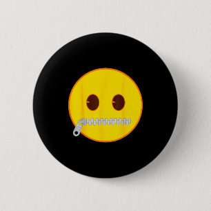 Emoji Zip Zipper Mouth Yellow Smile Face  6 Cm Round Badge