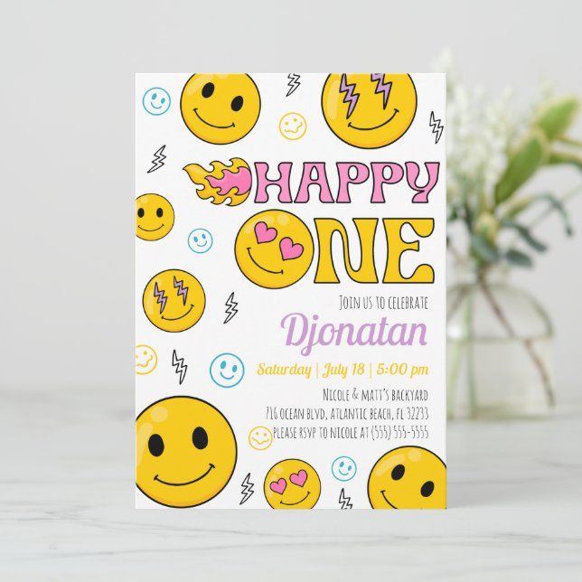 Emojis First Birthday Invitation (Standing Front)