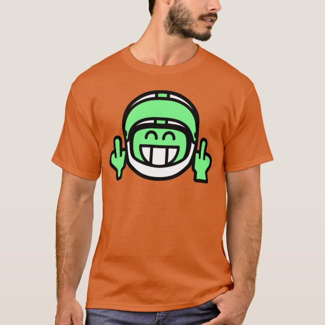 Emoticon Grin with Motorcycle Helmet Stinkfinger r T-Shirt (Front)