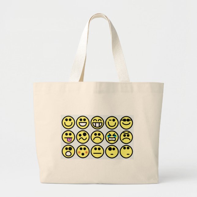 emoticon happy face large tote bag (Front)