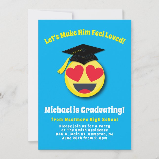 Emoticon Heart Eyes Face Cute Graduation Party Invitation (Front)