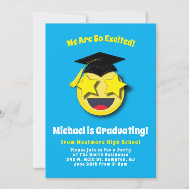 Emoticon Star Eyes Cute Graduation Party Invitation (Front)