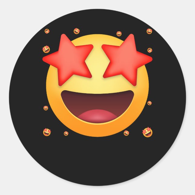 Emoticon Star Struck Star Eyes Smiling Face Starry Classic Round Sticker (Front)