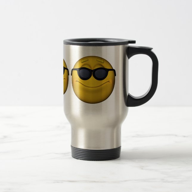 Emoticon With Sunglasses Travel Mug (Right)