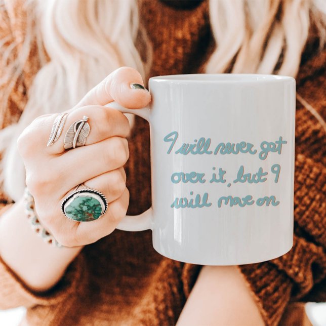 Emotional Affirmation Hand Lettered Blue Ink Coffee Mug (Heartfelt empathetic message on cup.)