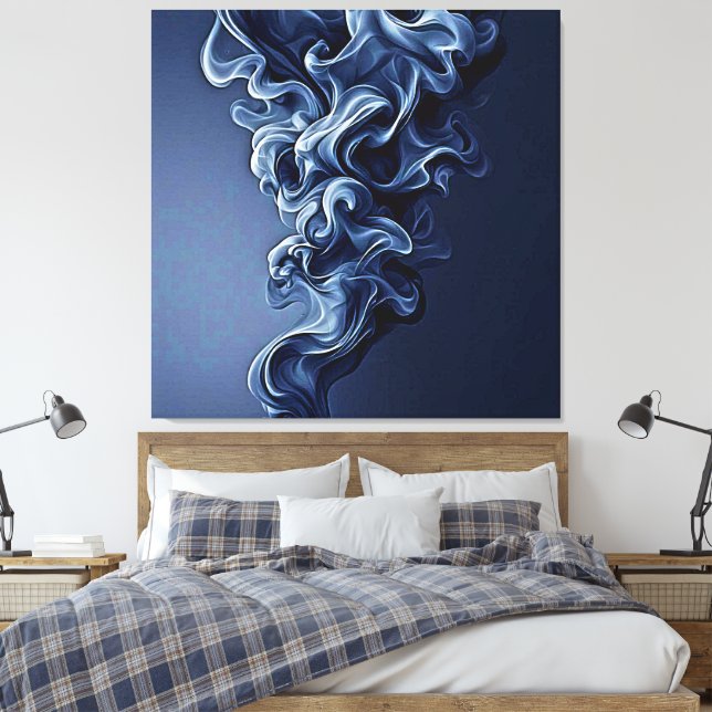 Emotional Blue Smoke Art Canvas Print (Insitu(Bedroom))