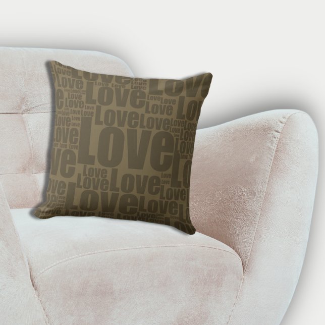 Emotional Love Typography Pattern Brown Cushion (Emotional Love Typography Pattern Brown Throw Pillow, Modern Living Room)