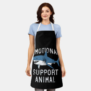 Emotional Support Animal Funny Scary Shark Pun Hum Apron