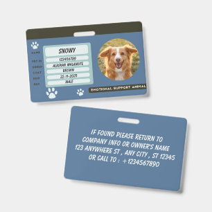 Emotional Support Animal ID Card Template Badge