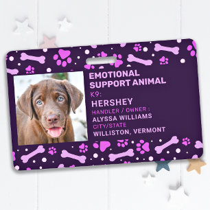 Emotional Support Animal ID Custom Pet Dog Photo ID Badge