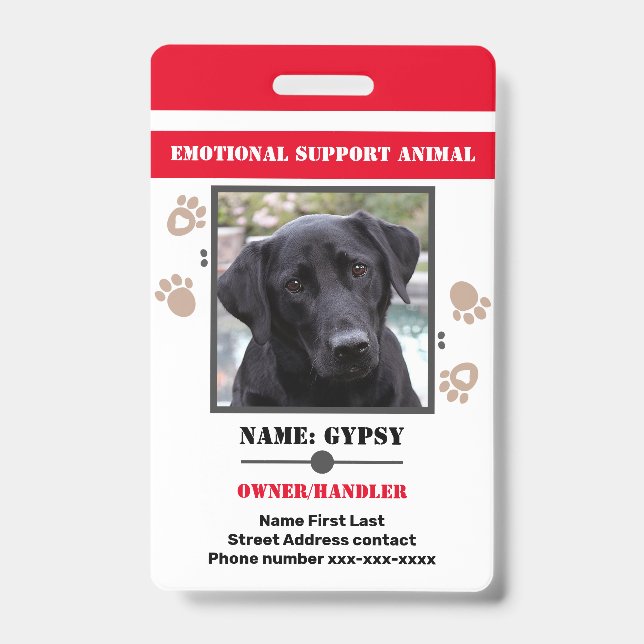 Emotional Support Animal ID One Photo Option Badge (Front)