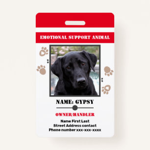 Emotional Support Animal ID One Photo Option ID Badge