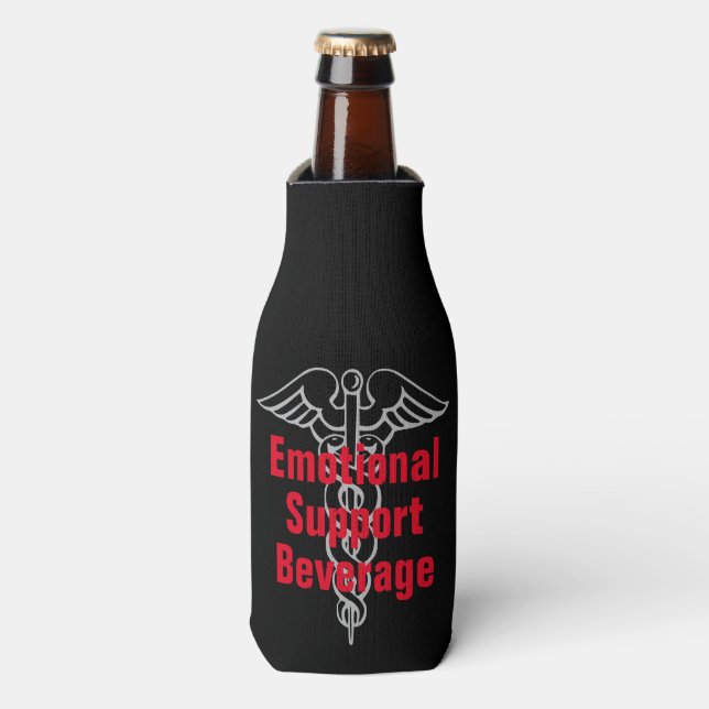Emotional Support Beverage Joke Beer or Soda Bottle Cooler (Bottle Front)
