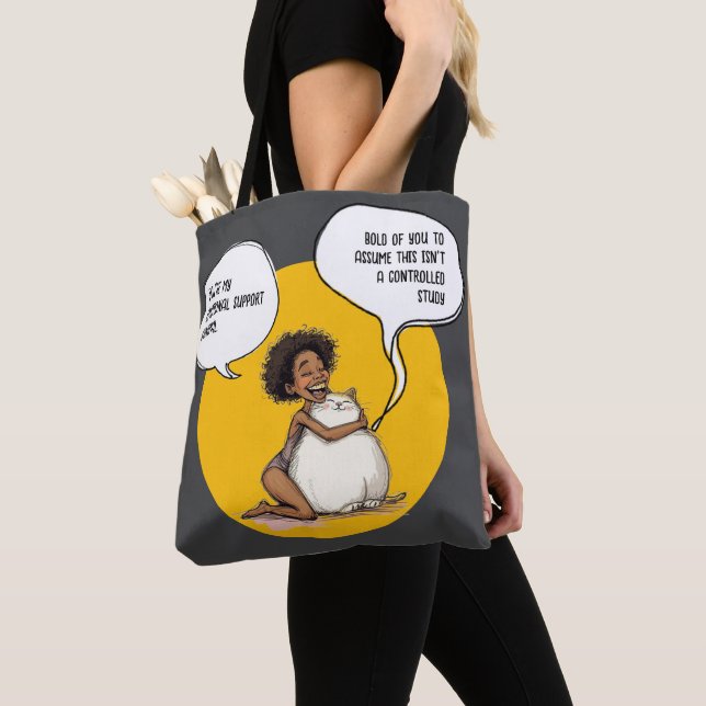 Emotional Support Cat Funny Tote Bag (Close Up)