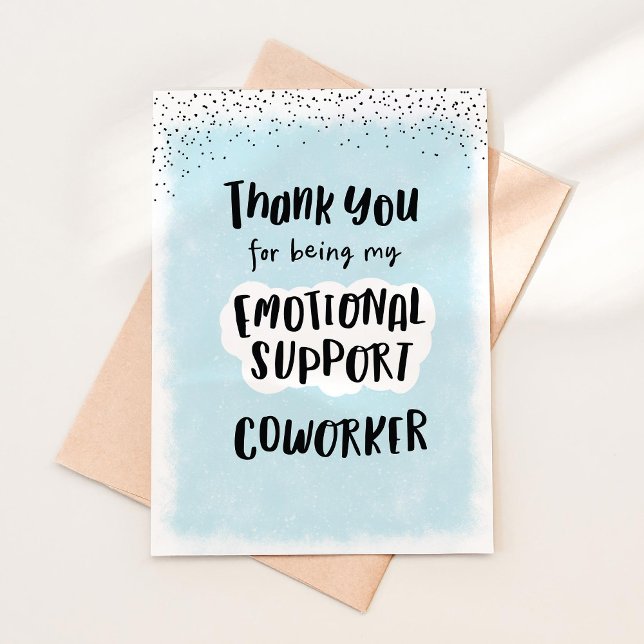 Emotional Support Coworker Card, Work bestie Funny Thank You Card (Thank you Coworker folded greeting card shown flatlay with craft envelop and light shadows  )