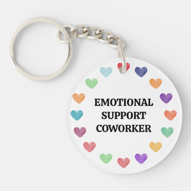 Emotional Support Coworker with Rainbow Hearts Key Ring (Front)