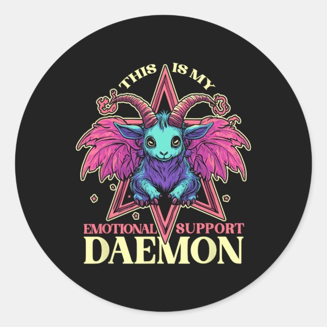 Emotional Support Demon With Cute Goat Daemon Hall Classic Round Sticker (Front)