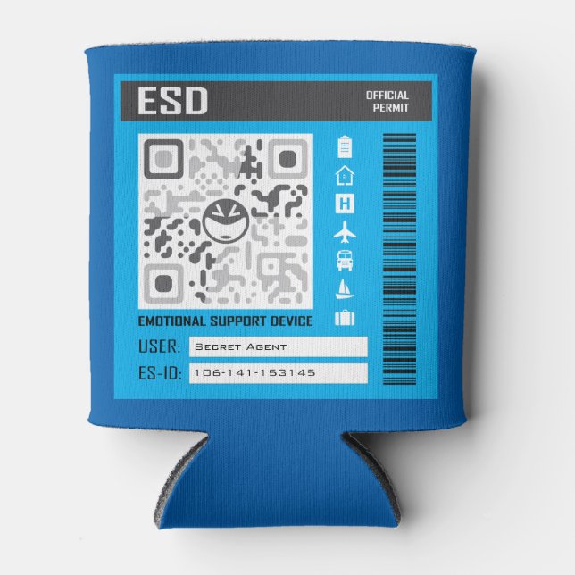 Emotional Support Device Blue Can Cooler (Front)