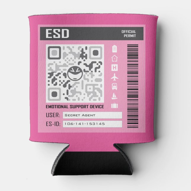 Emotional Support Device Pink Can Cooler (Front)