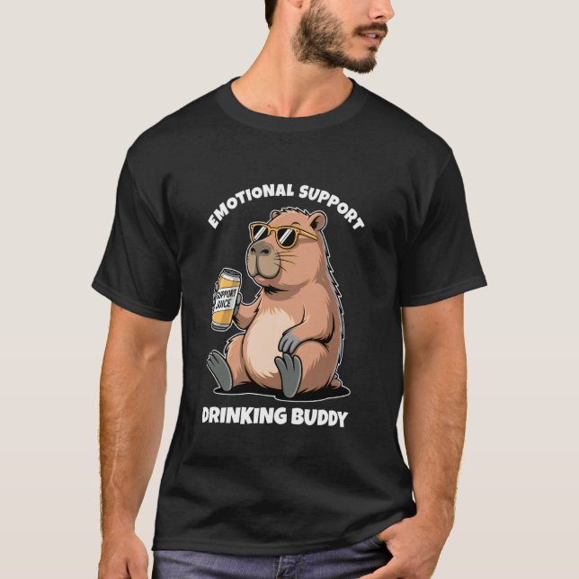 Emotional Support Drinking Buddy Funny Capybara Hu T-Shirt (Front)