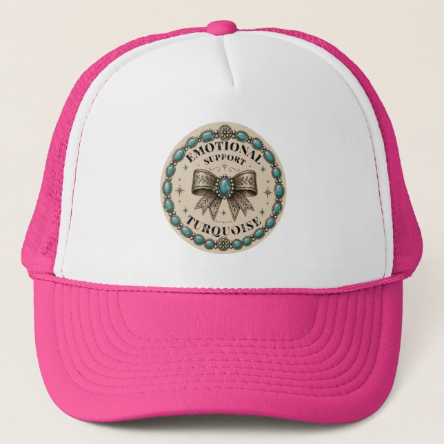 Emotional Support Turquoise Western Design Trucker Hat (Front)