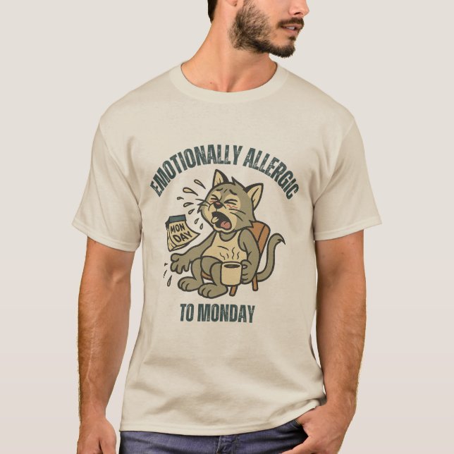 Emotionally Allergic to Monday – Funny Retro Cat C T-Shirt (Front)
