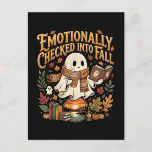 Emotionally Checked Into Fall Autumn Halloween Postcard