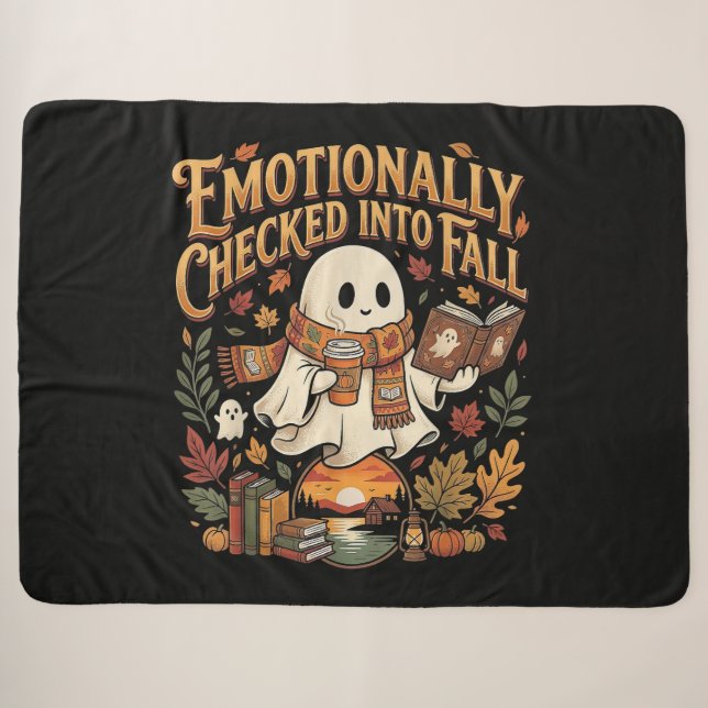 Emotionally Checked Into Fall Autumn Halloween Sherpa Blanket (Front (Horizontal))