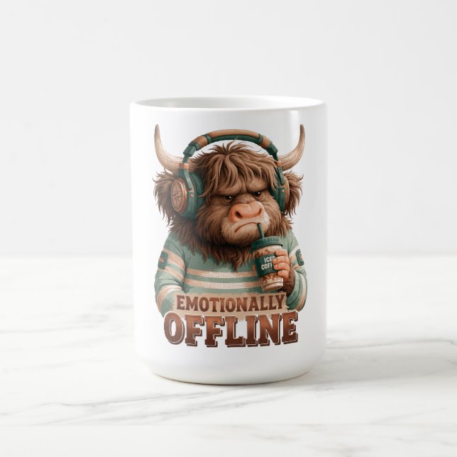 Emotionally Offline Highland Cow Graphic  Coffee Mug (Center)