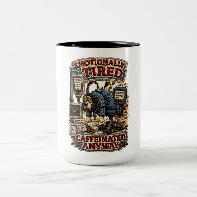 Emotionally Tired Caffeinated Anyway Personalised Two-Tone Coffee Mug (Center)