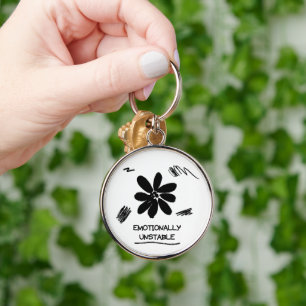 Emotionally Unstable Funny Black and White Flower  Key Ring