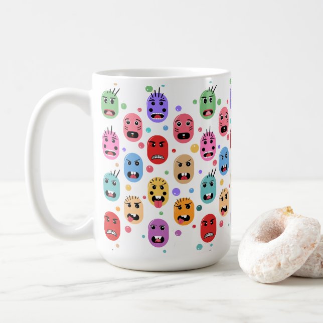 Emotions Colourful Faces Coffee Mug (With Donut)