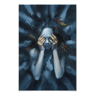 Emotive Abstract Portrait – Surreal Blue Art Photo Print