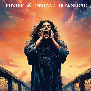Emotive Figure Screaming on a Sunset Bridge   Poster