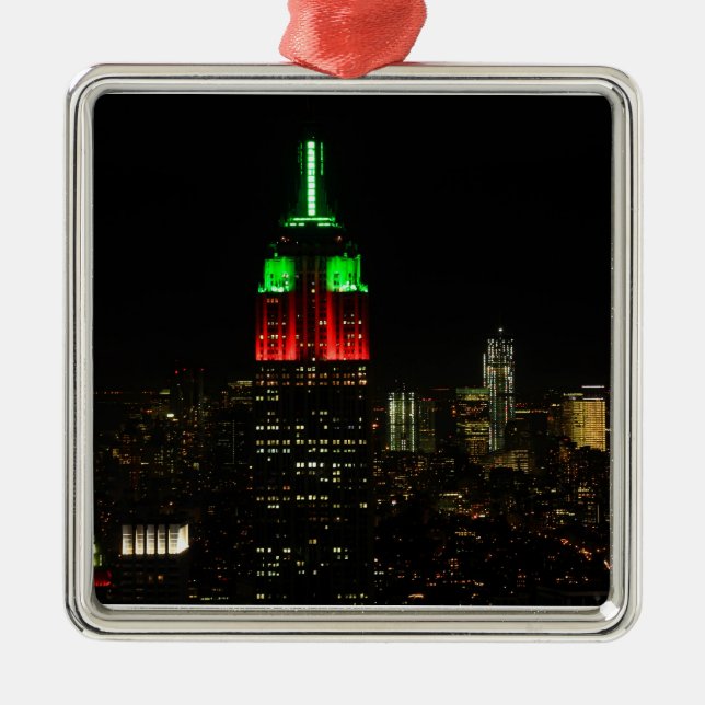 Emp St Bldg Christmas Colours at night 01 Metal Tree Decoration (Front)