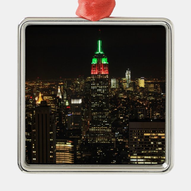 Emp St Bldg Christmas Colours at night 01 Metal Tree Decoration (Front)