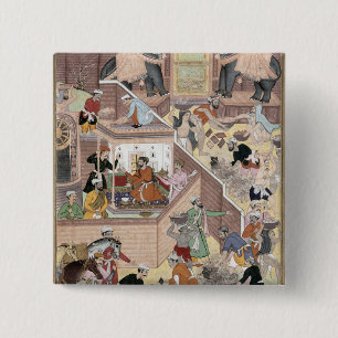 Emperor Akbar (r.1556-1605) inspecting the buildin 15 Cm Square Badge