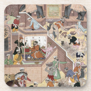 Emperor Akbar (r.1556-1605) inspecting the buildin Coaster